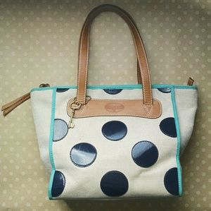 Fossil Canvas Navy Polka Dot Tote Bag